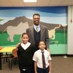 Spelling Bee winners Taniya Smith and Eugene Minor with Mr. Shorter (4th Grade Teacher and Spelling Bee Coordinator)
